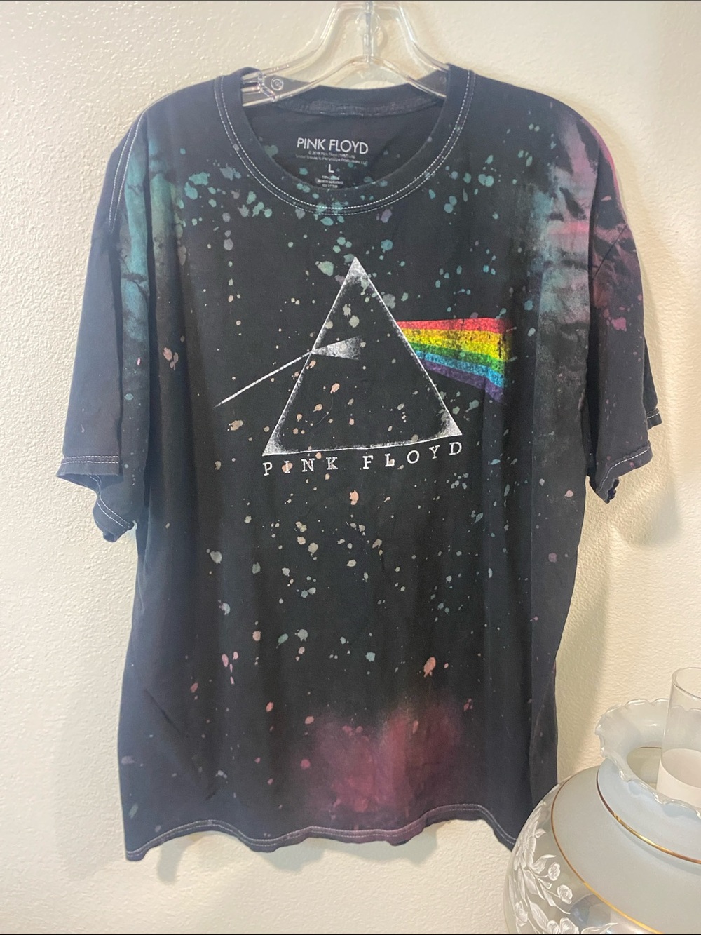 Pink Floyd Black Tie-Dye Prism Rainbow Graphic Tee size L
